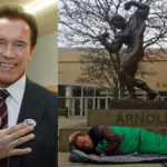 রাস্তায় নিজের ভাস্কর্যের সামনে শোয়ার্জনেগারের ঘুম!